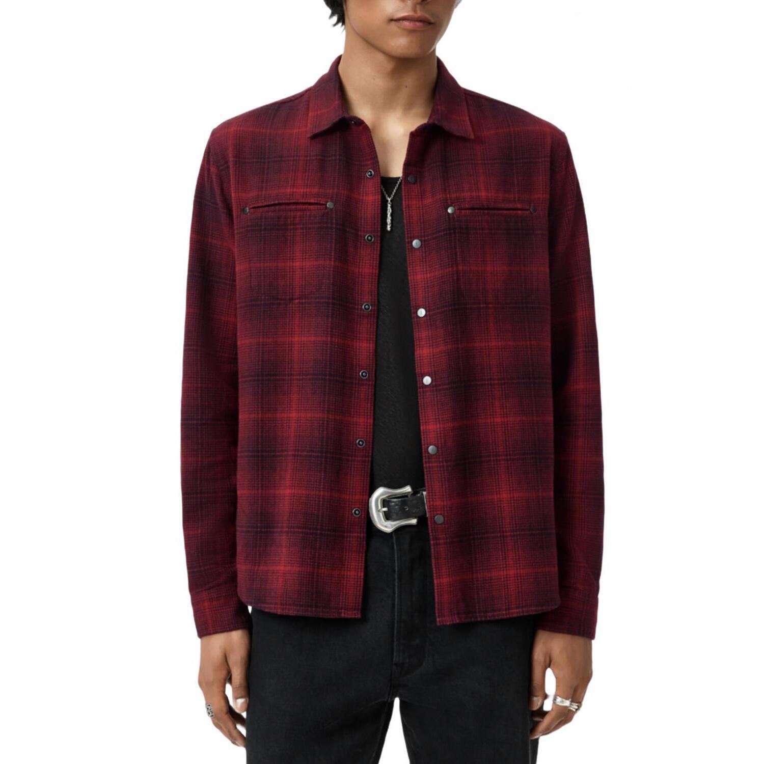 New John Varvatos Dario Brushed Plaid Shirt In Pomegranate